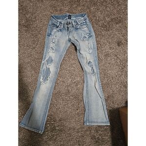 Amethyst Jeans Light Blue Distressed Flare Jeans